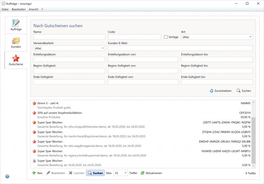 Bildschirmfoto Dialog Gutscheinübersicht.