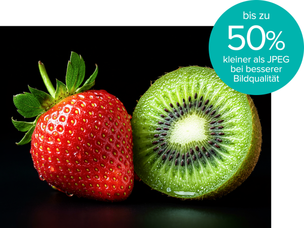 Grafik zweier Bilder mit jpeg und Webp gleicher Qualität um verschiedenen Speicherbedarf darzustellen.