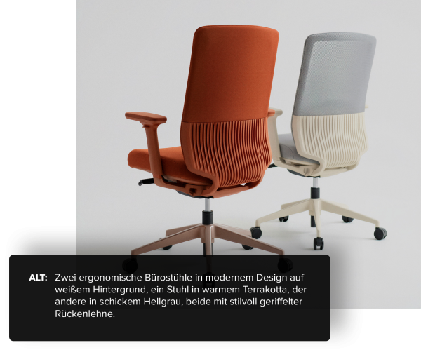 Zwei Drehstühle mit schwebendem KI-generiertem ALT-Tag.
