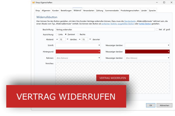 Bildschirmfoto Button-Designer mit schwebendem Wiederrufsbutton.