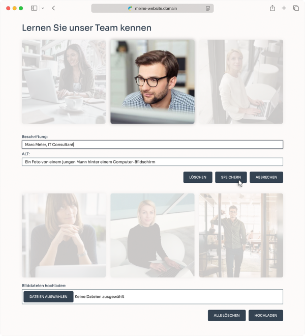 Bildschirmfoto eines Galerienabsatzes der gerade im Browser editiert wird.
