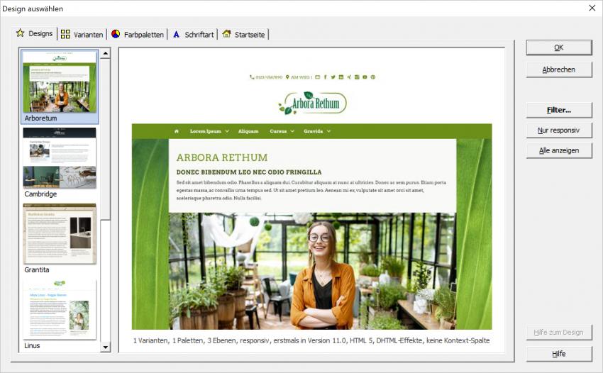Bildschirmfotos Fenster Designauswahl.
