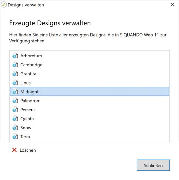 Bildschirmfoto Ausschnitt Design-Verwaltung.