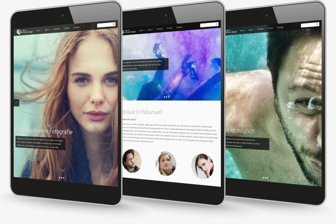 Collage aus drei Tablets auf denen das Infinity Design Tellurium abgebildet ist.