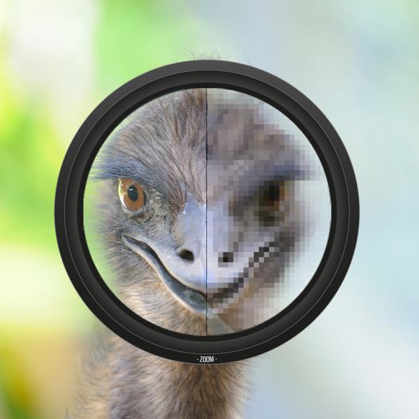 Fotolinse mit Vergleich zwischen HD und SD Auflösung.
