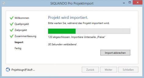 Bildschirmfoto Fenster Projektkonvertierung.