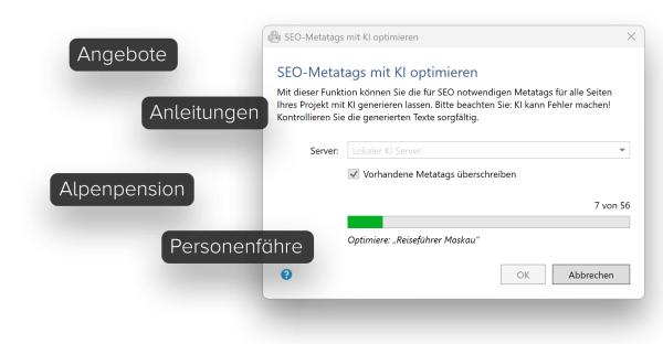 Bildschirmfoto Fenster AI SEO Assistent
